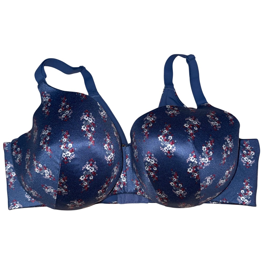 Cacique Lightly Lined Balconette Bra Floral Navy‎ Blue Red White Womens Size 44D